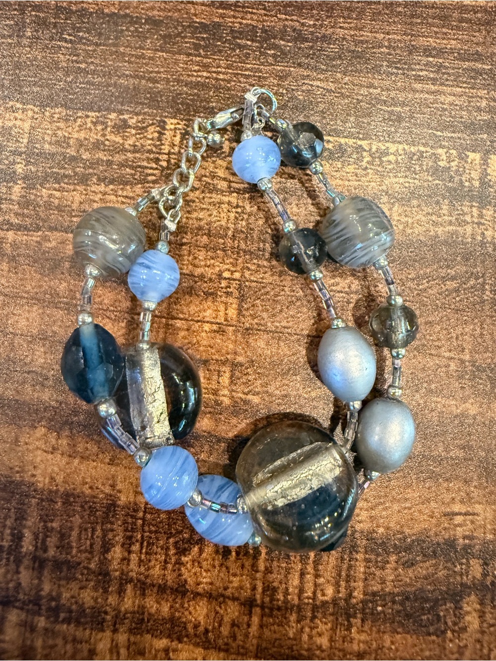 Premier Designs Blue and Gray Glass Bead Bracelet